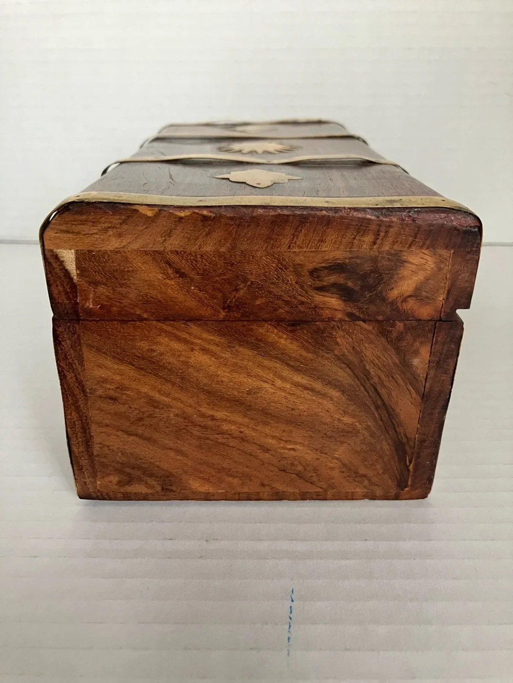 Vintage Wood and Brass Decorative Treasure Box - Sun Motif 8x4x3.5” India‎